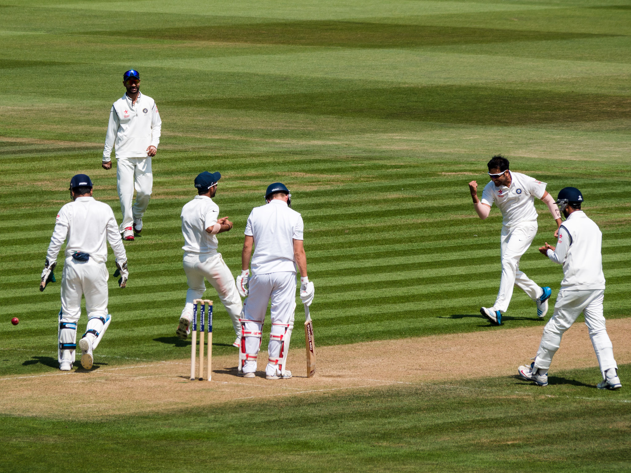 Rohit Sharma celebrating a wicket for India against England at the Ageas Bowl in 2014